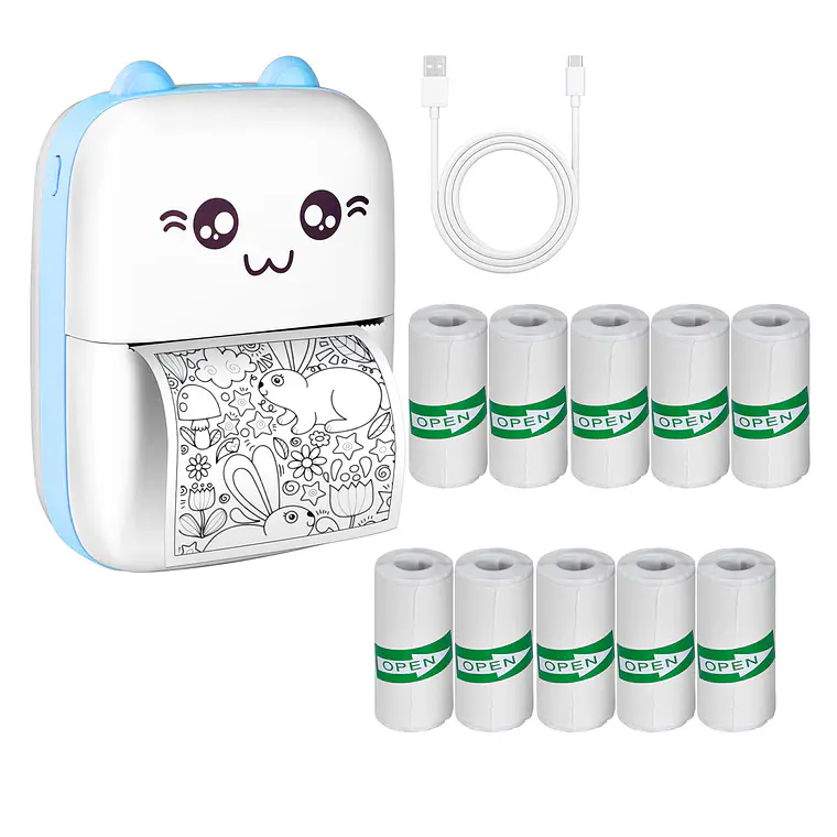 Mini Impresora Térmica Bluetooth Gatito + 10 Rollos Adhesivo 1