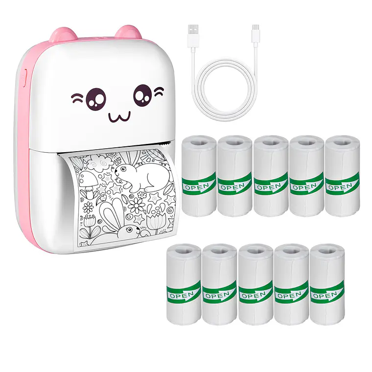 Mini Impresora Térmica Bluetooth Gatito + 10 Rollos Adhesivo 2