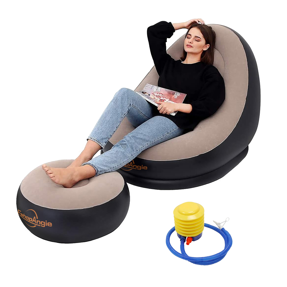 Sofá Tumbona Inflable Puff Inflable Reposa Pies + Inflador 1