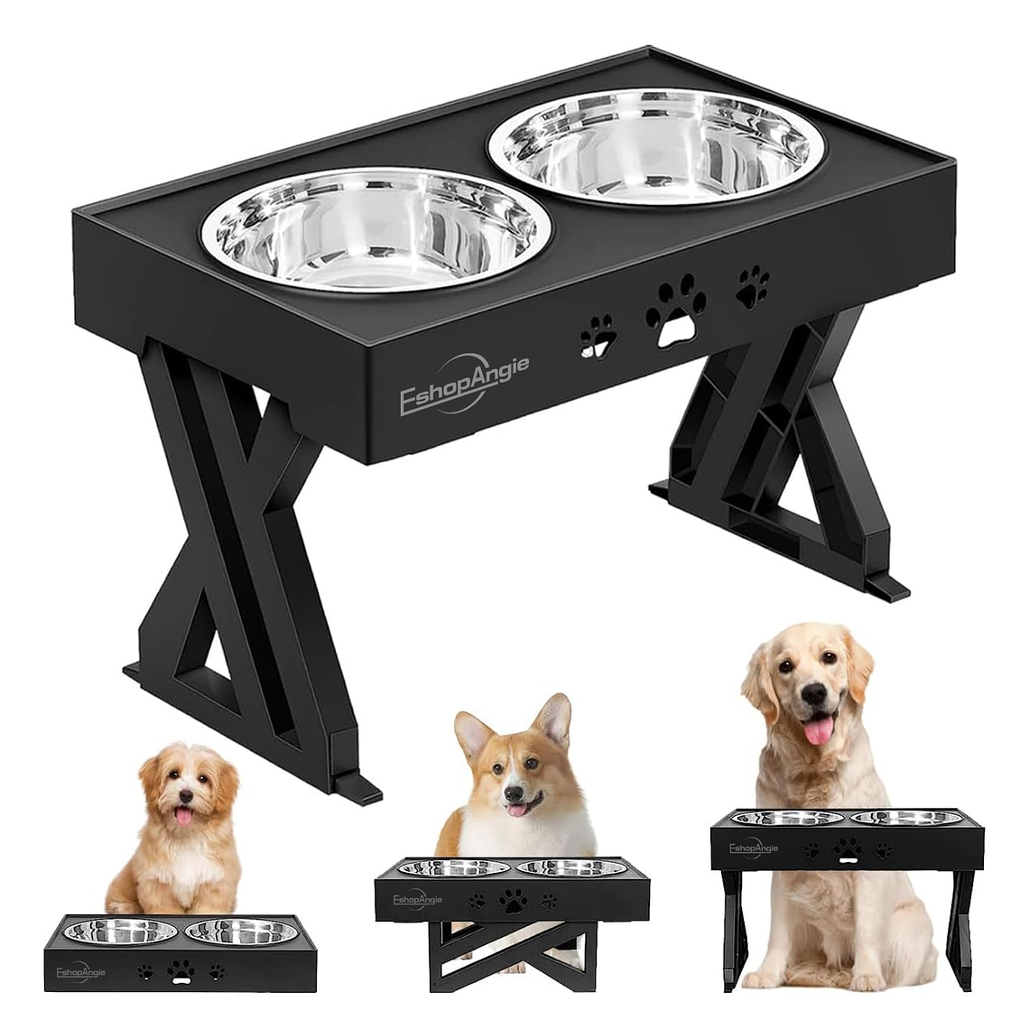 Comedero-bebedero Para Perros Altura Ajustable - Plato Acero 1