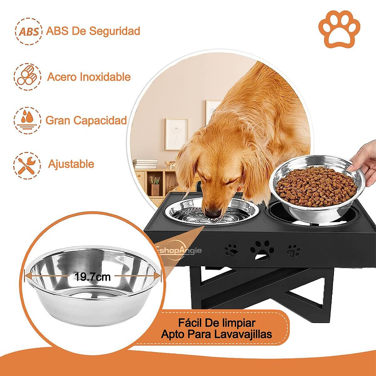 Comedero-bebedero Para Perros Altura Ajustable - Plato Acero 6