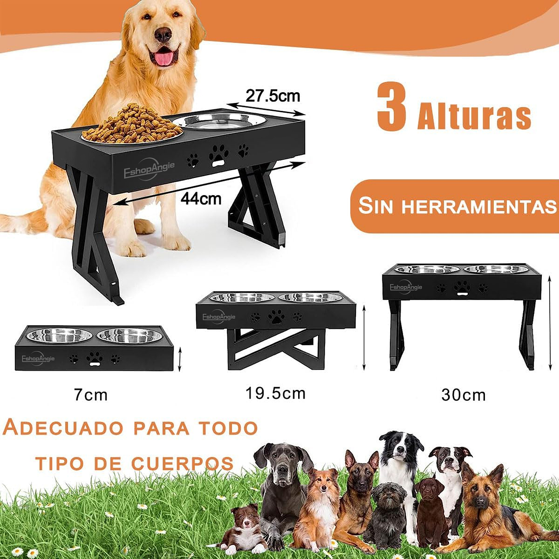 Comedero-bebedero Para Perros Altura Ajustable - Plato Acero 7