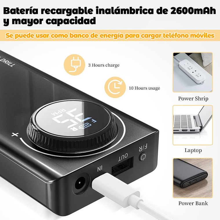 Torno Inalámbrico Profesional Manicure 35000rpm Portátil 2