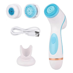 Cepillo Limpieza Facial Celeste Masajeador Silicona 3 En 1
