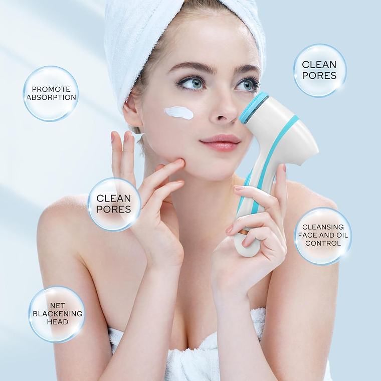 Cepillo Limpieza Facial Celeste Masajeador Silicona 3 En 1 3