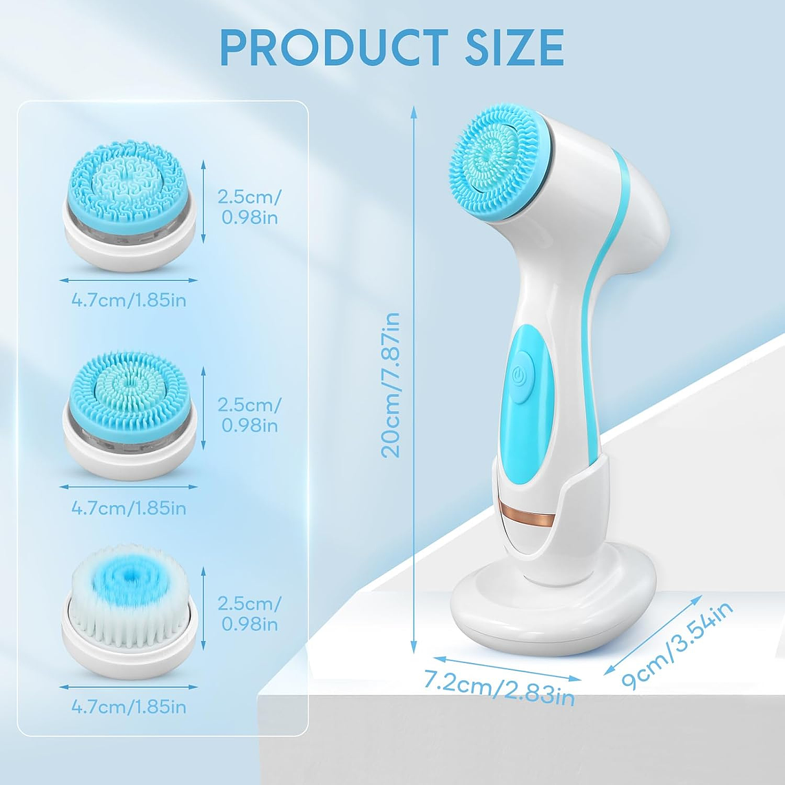 Cepillo Limpieza Facial Celeste Masajeador Silicona 3 En 1 5