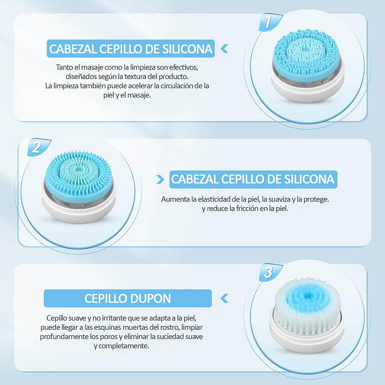 Cepillo Limpieza Facial Celeste Masajeador Silicona 3 En 1 4