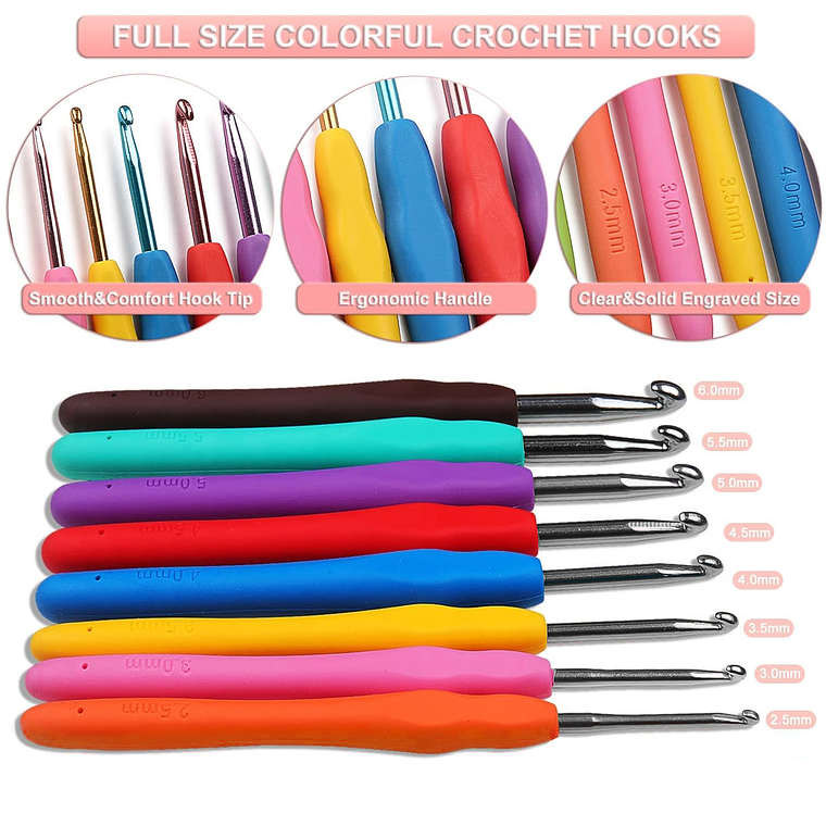 Set Con Estuche Crochet Silicona Accesorios Para Tejer 3