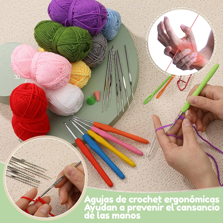 Set Con Estuche Crochet Silicona Accesorios Para Tejer 4
