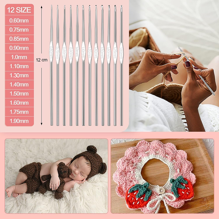 Set Con Estuche Crochet Silicona Accesorios Para Tejer 5