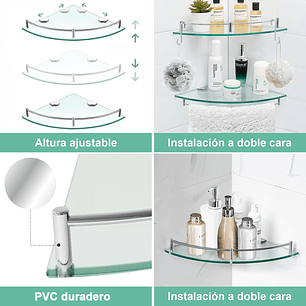 Pack 4 Organizador Repisa Esquineras De Vidrio Ducha Estante