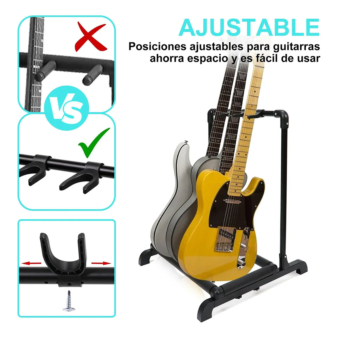 Atril Soporte Triple Para Guitarra Y Bajo Portatil 2