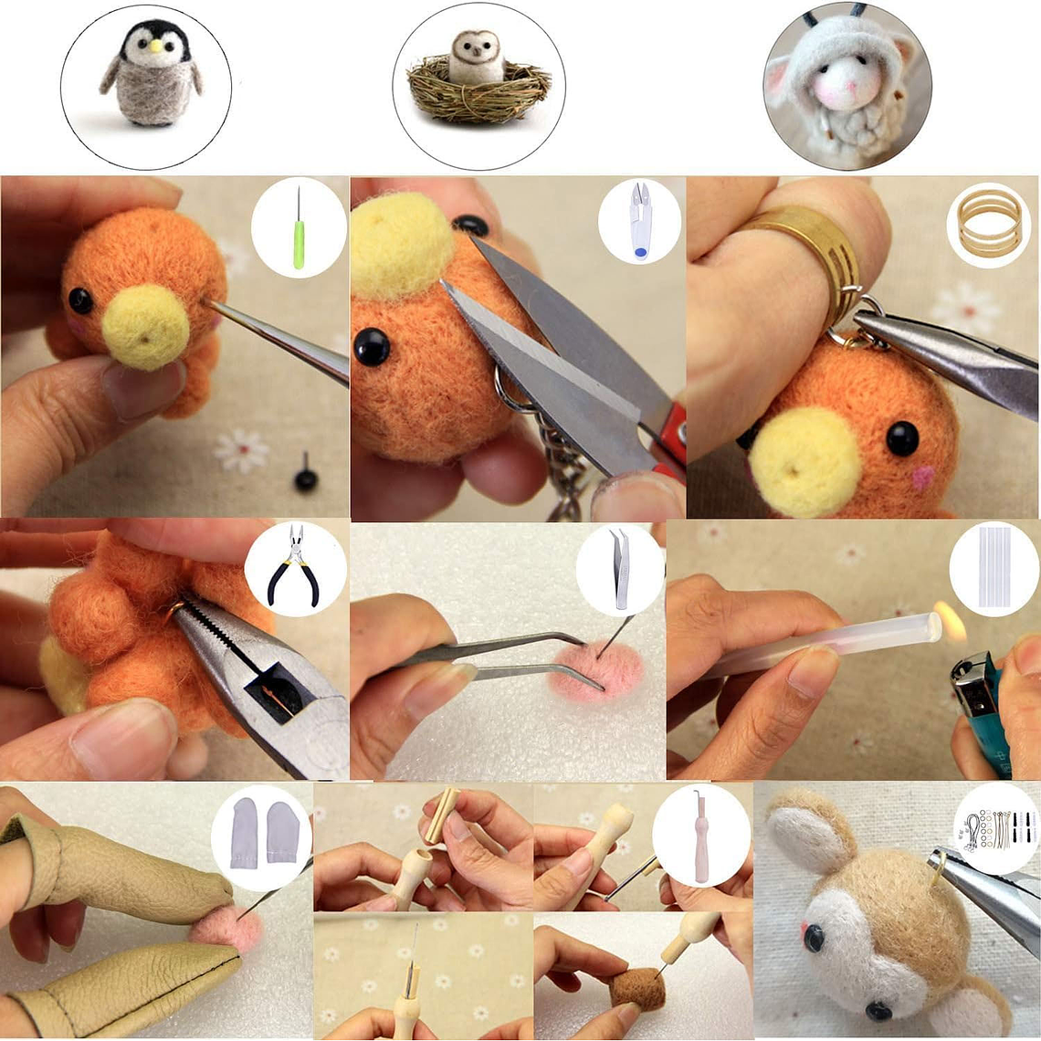 Kit 50 Vellón Lanas Fieltro Agujas Needle Felting Accesorios 5