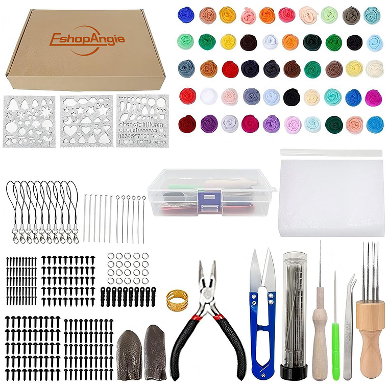 Kit 50 Vellón Lanas Fieltro Agujas Needle Felting Accesorios 1