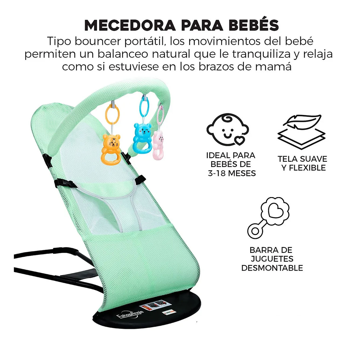 Silla Mecedora Bebe Columpio Infantil Portátil Ajustable 2