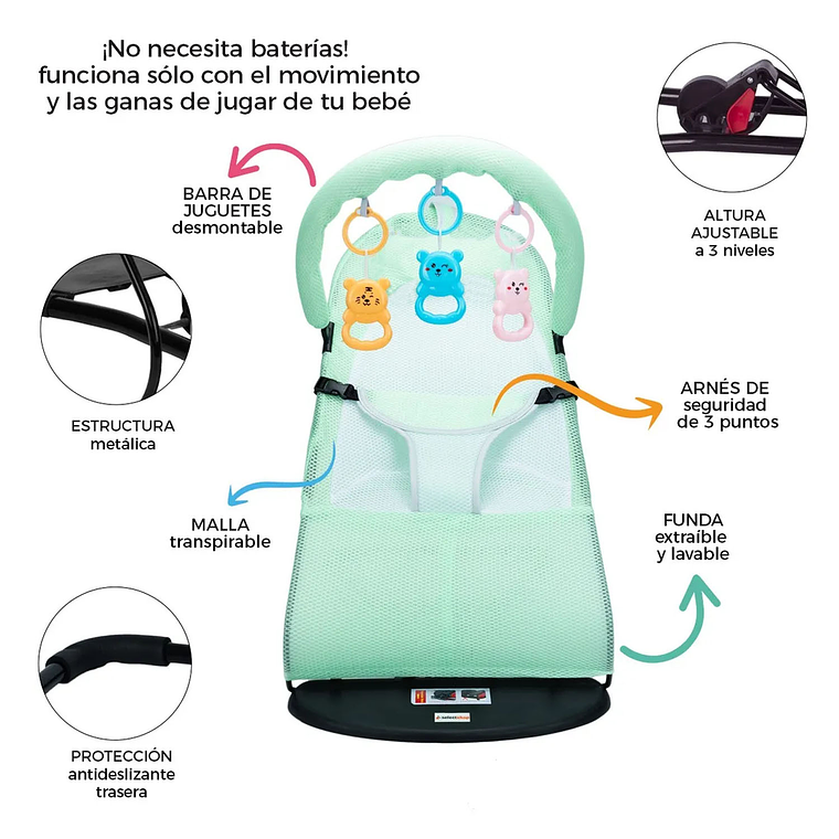 Silla Mecedora Bebe Columpio Infantil Portátil Ajustable 3