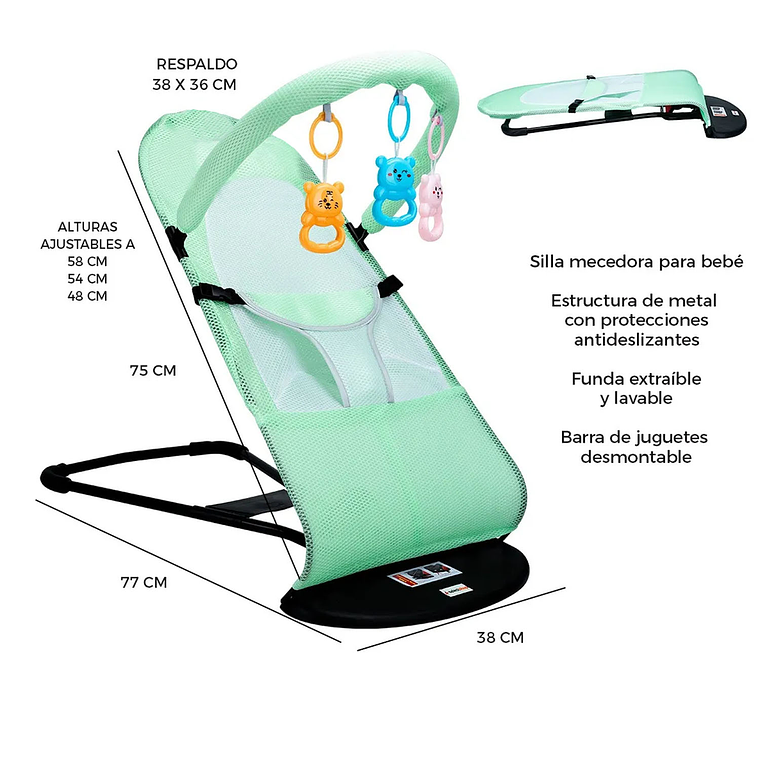 Silla Mecedora Bebe Columpio Infantil Portátil Ajustable 8
