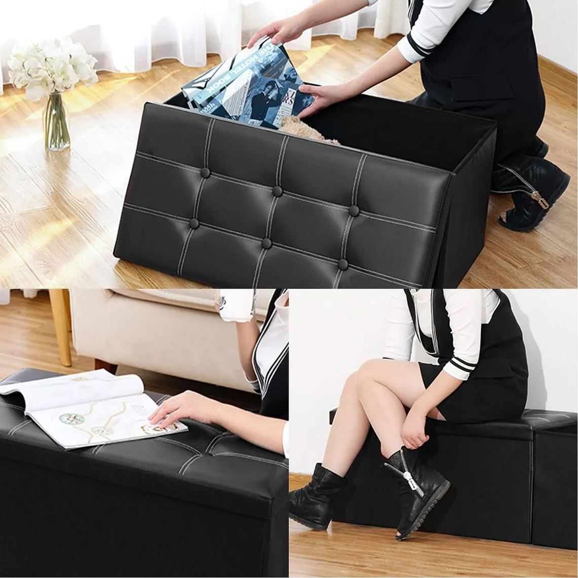 Banqueta Baul Puff Baul Organizador Puff Sillon 76x38cm 4