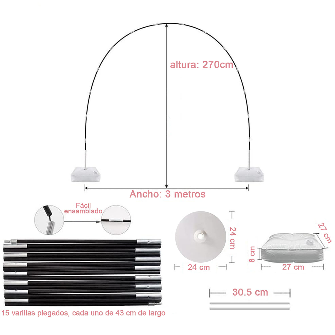 Base Estructura Para Arco De Globos Completo 2.7 X 3 Metros 5