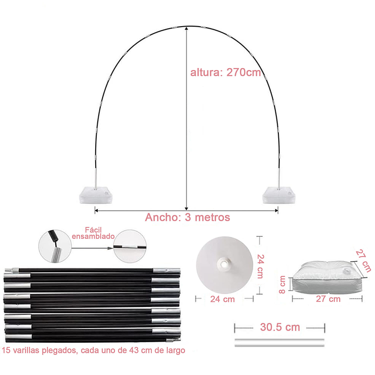 Base Estructura Para Arco De Globos Completo 2.7 X 3 Metros 5
