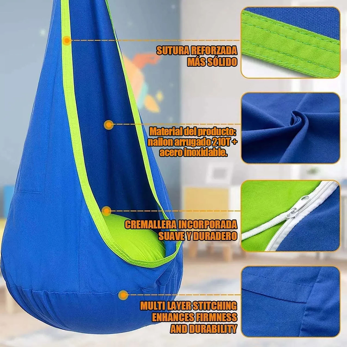 Columpio Sensorial Hamaca Niños Interior Y Exterior Con Cojín 4