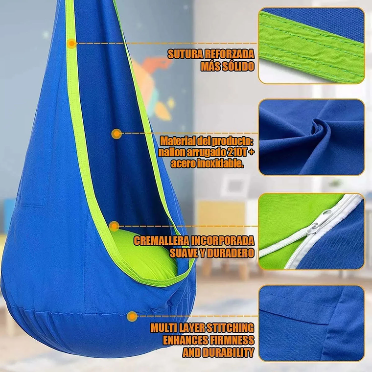 Columpio Sensorial Hamaca Niños Interior Y Exterior Con Cojín 4