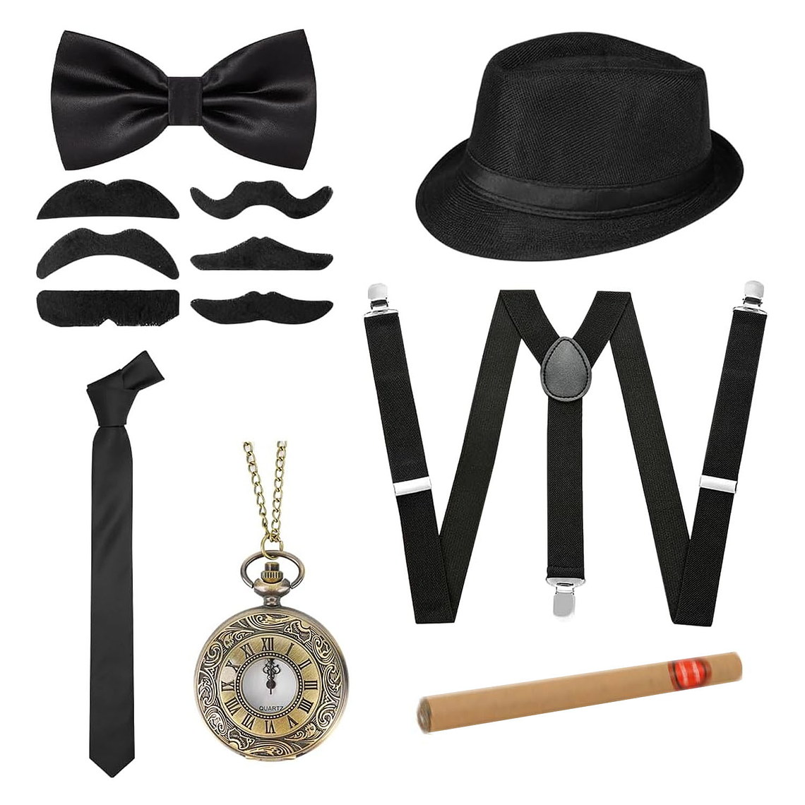 Set De Disfraz Fiesta De Gatsby 12 Piezas Para Hombre De Los Años 20 1
