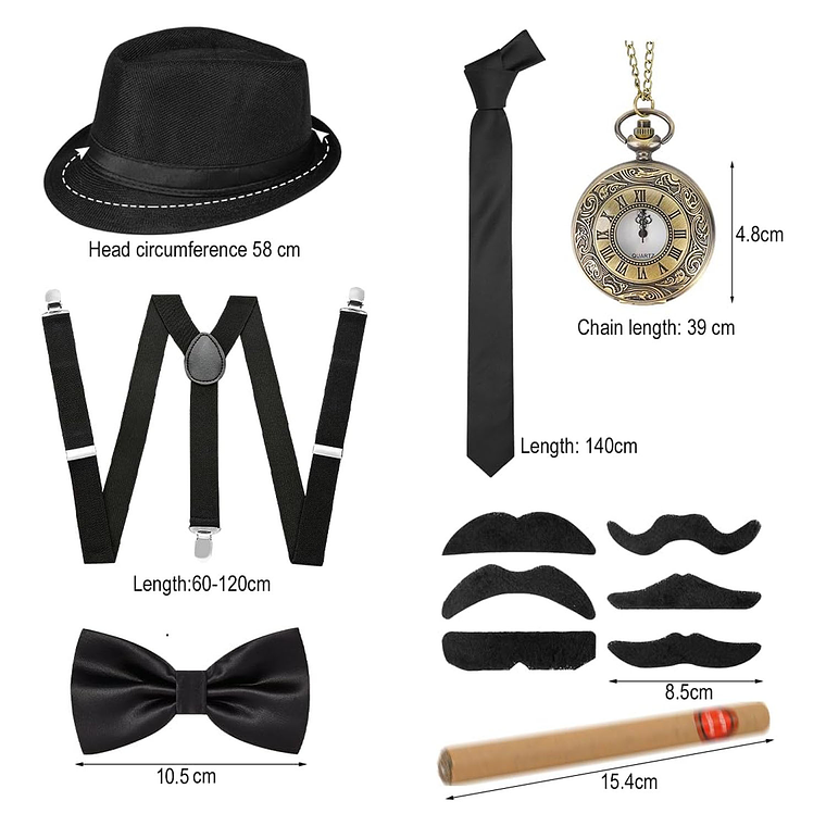 Set De Disfraz Fiesta De Gatsby 12 Piezas Para Hombre De Los Años 20 4