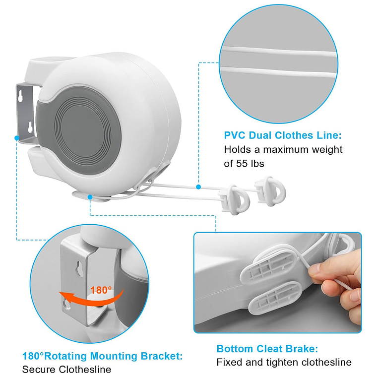 Tendedero Retráctil Colgador de Ropa Doble Linea 4