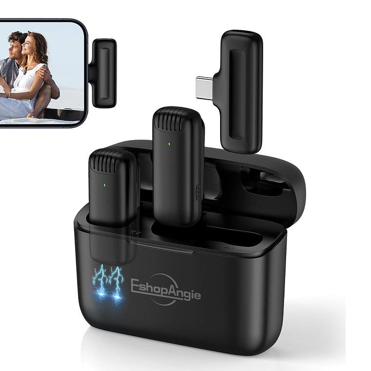 Micrófono Inalámbrico Doble Solapa + Estuche Entrada Usb C 1