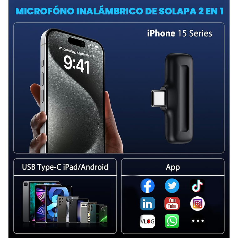 Micrófono Inalámbrico Doble Solapa + Estuche Entrada Usb C 4
