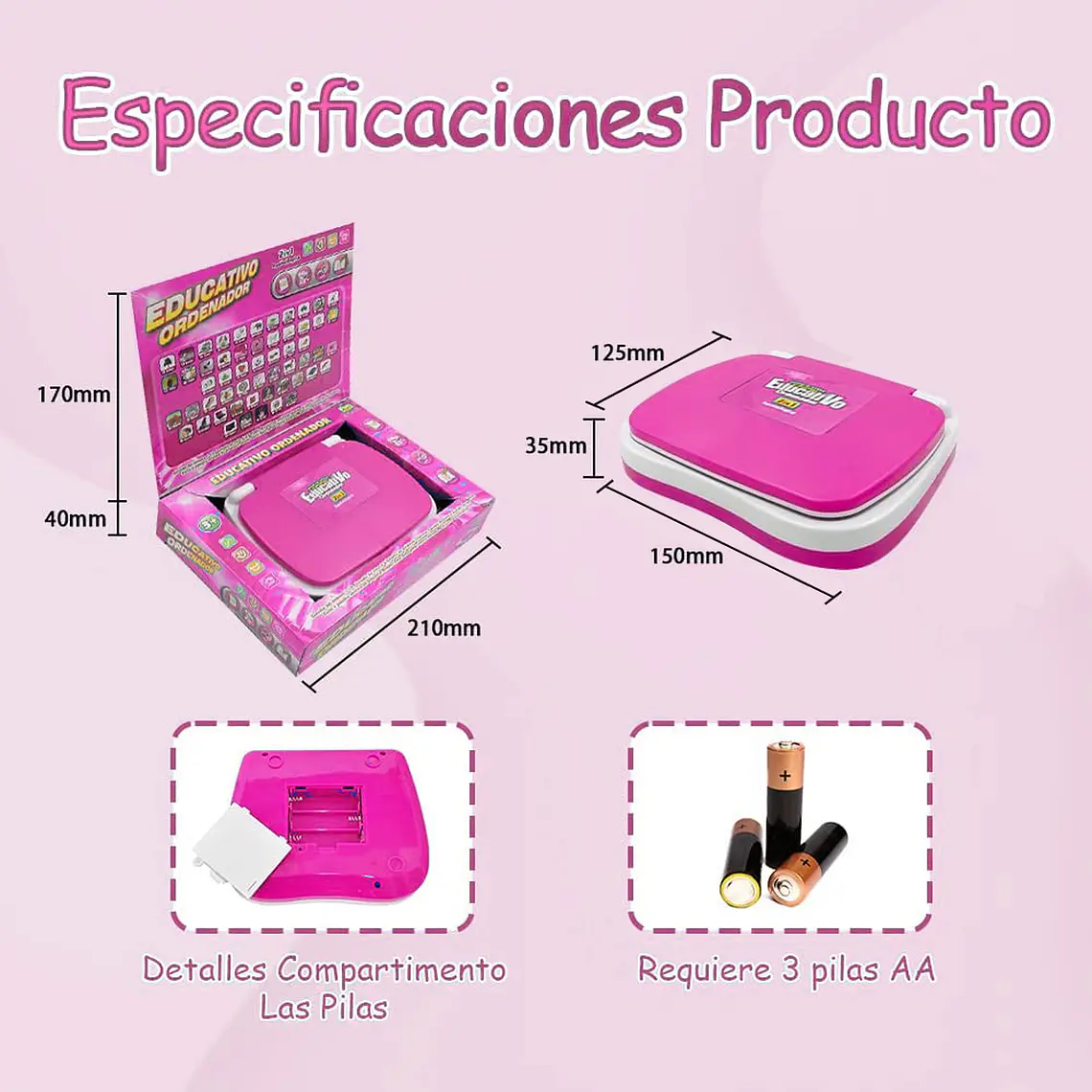 Laptop De Juguete Didáctica Educativa Con Pantalla 7