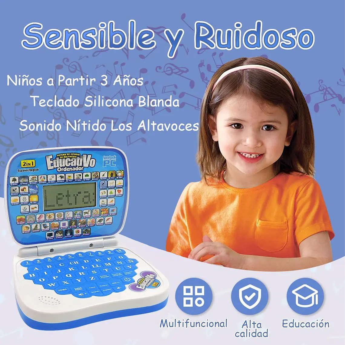 Laptop De Juguete Didáctica Educativa Con Pantalla 5