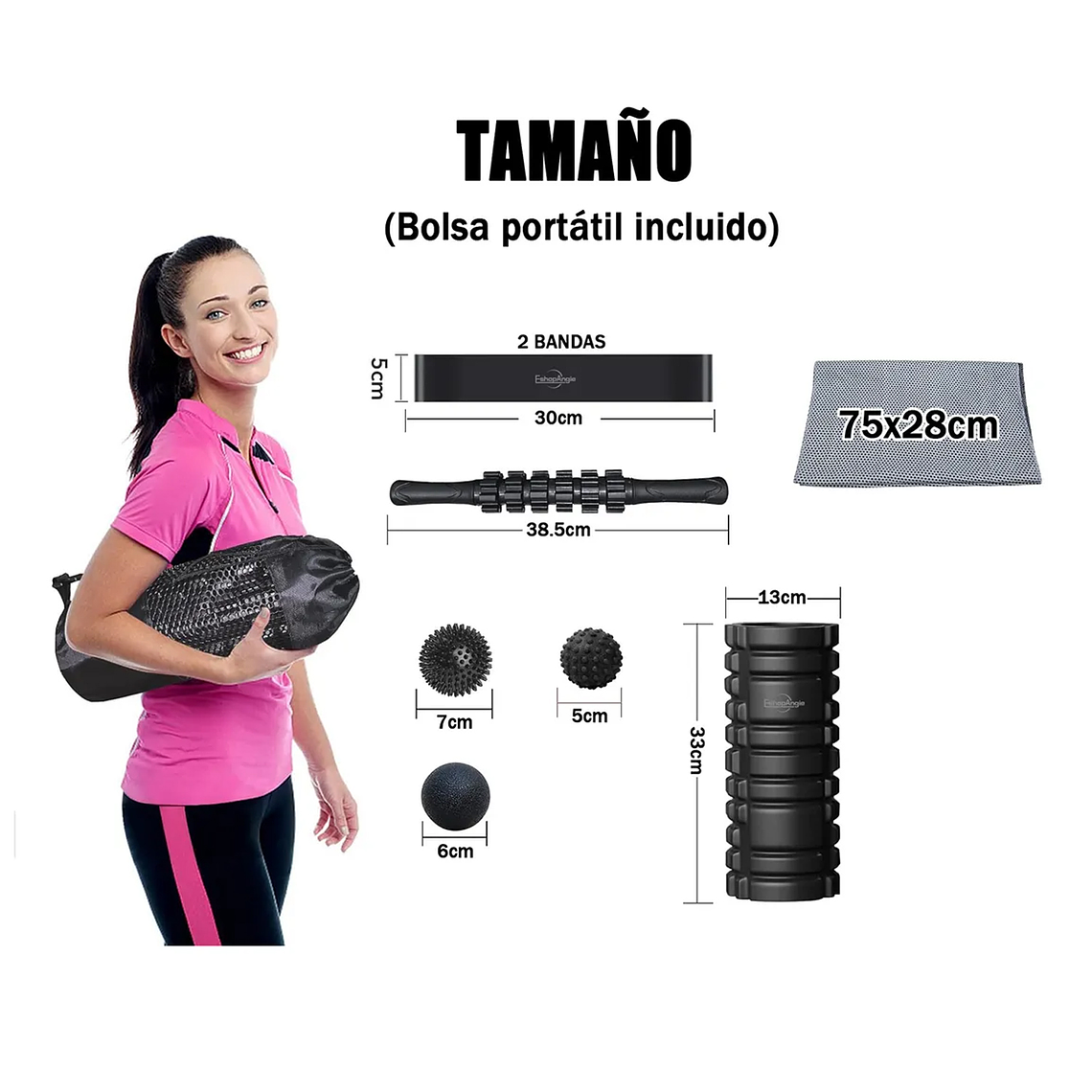 Set 9en1 Rodillo Completo Elongacion Masaje Roller Foam Yoga 7