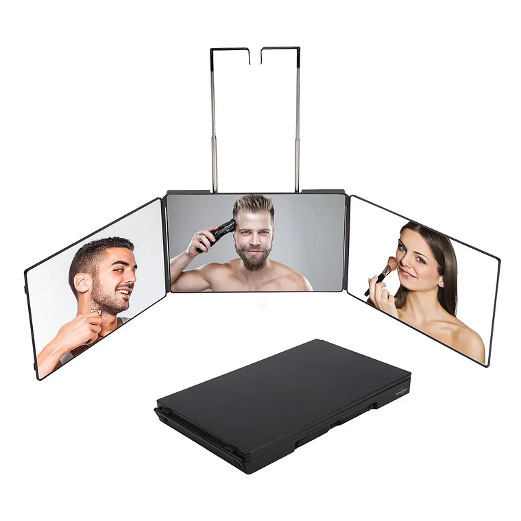 Espejo De 3 Vías De Corte De Pelo Triple De 360° Con Ganchos 1