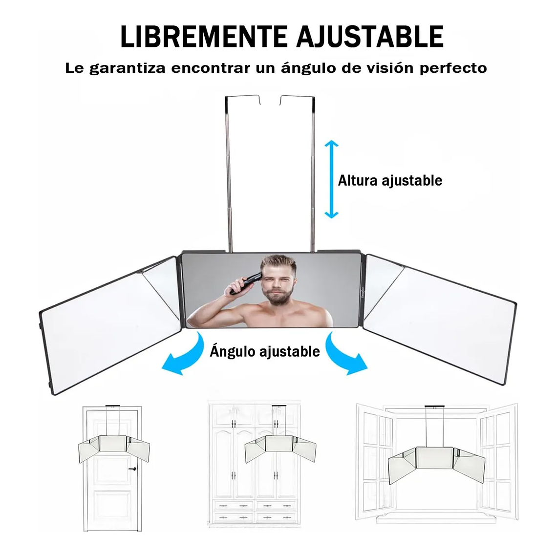 Espejo De 3 Vías De Corte De Pelo Triple De 360° Con Ganchos 2