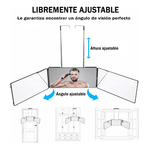 Espejo De 3 Vías De Corte De Pelo Triple De 360° Con Ganchos
