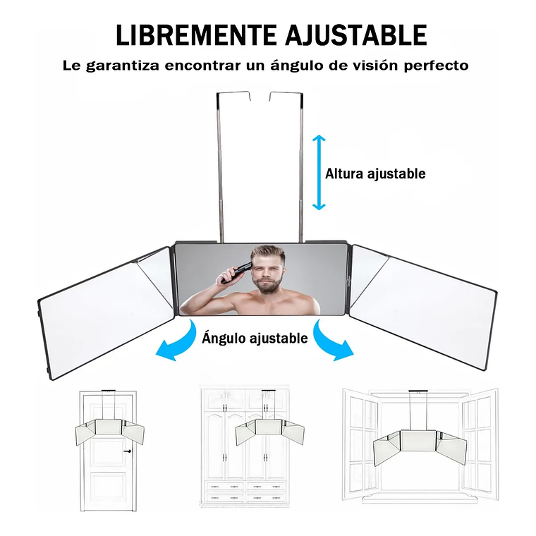 Espejo De 3 Vías De Corte De Pelo Triple De 360° Con Ganchos 2