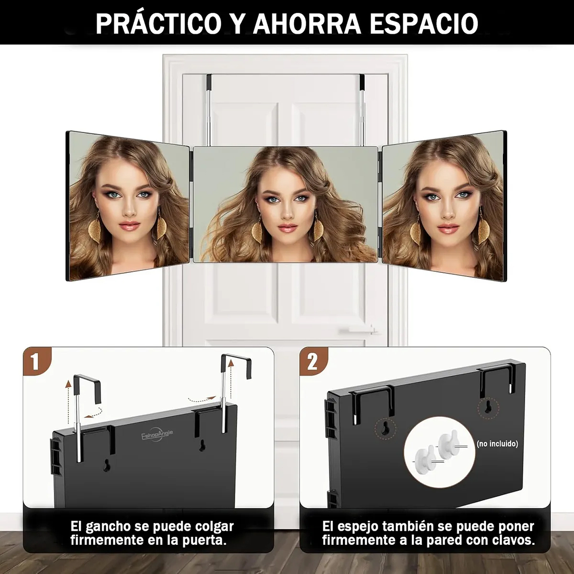 Espejo De 3 Vías De Corte De Pelo Triple De 360° Con Ganchos 4