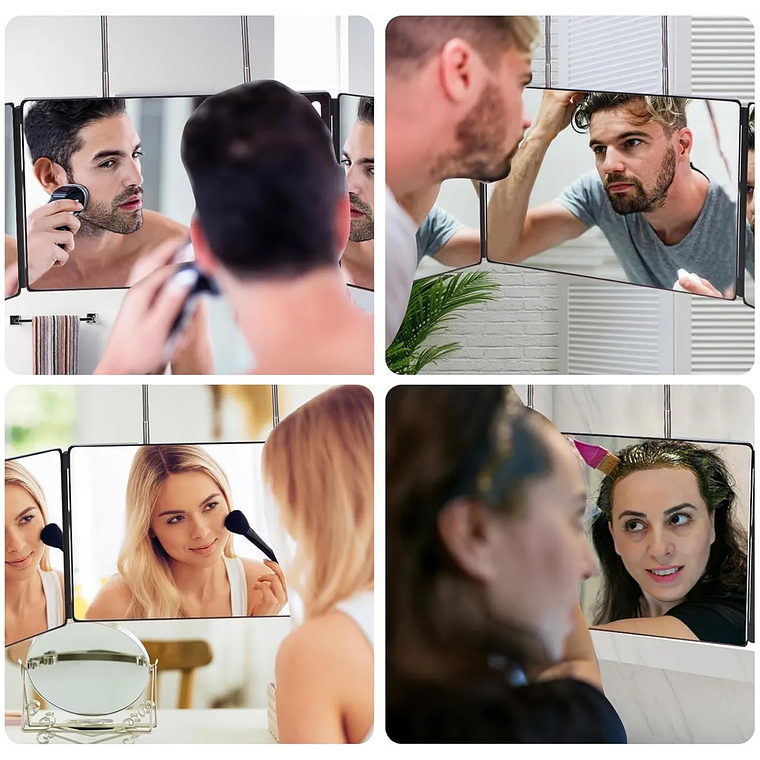 Espejo De 3 Vías De Corte De Pelo Triple De 360° Con Ganchos 7