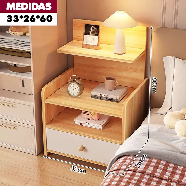 Velador Mesa De Noche 3 Niveles Con Cajon 33*26*60 Cm 7