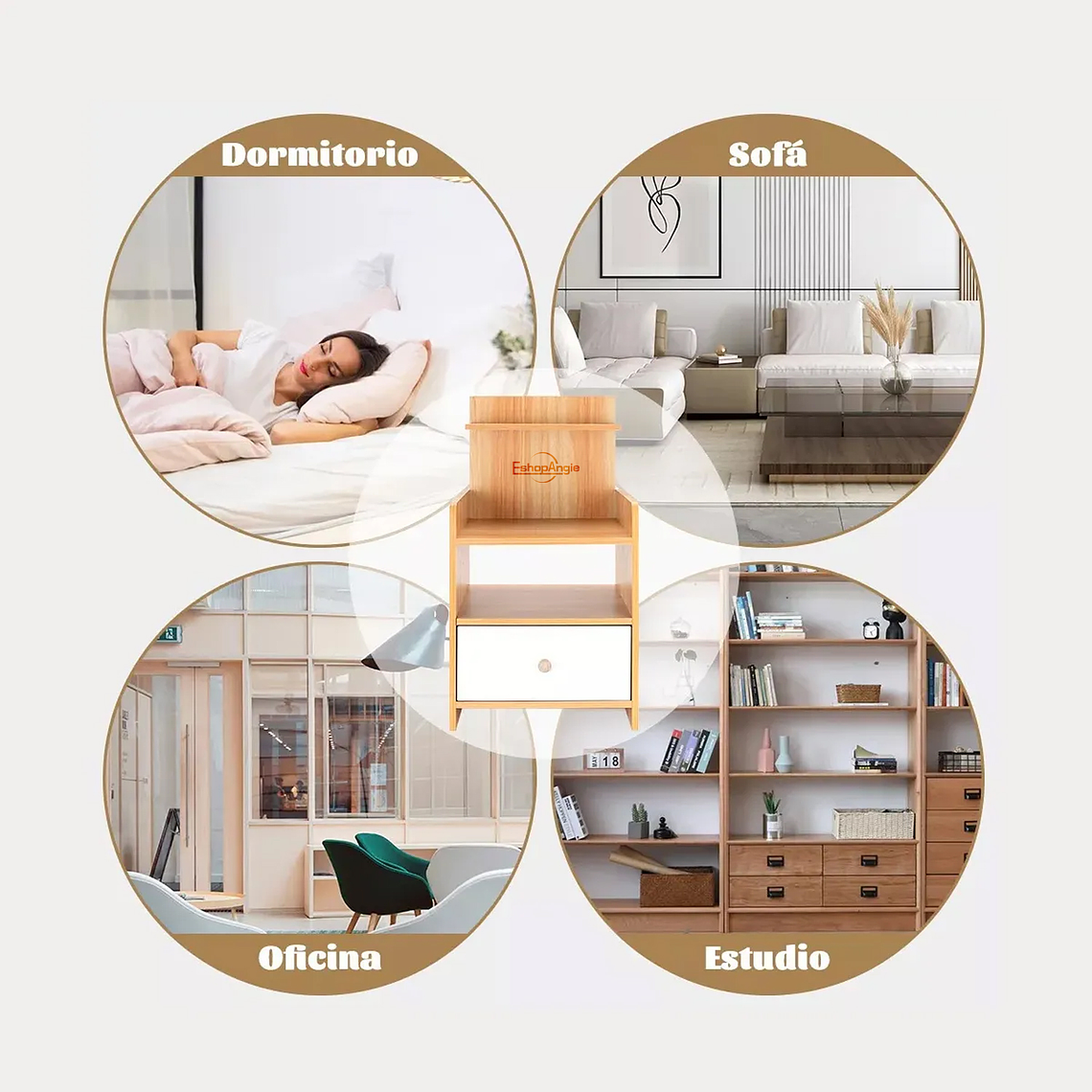 Velador Mesa De Noche 3 Niveles Con Cajon 33*26*60 Cm 3