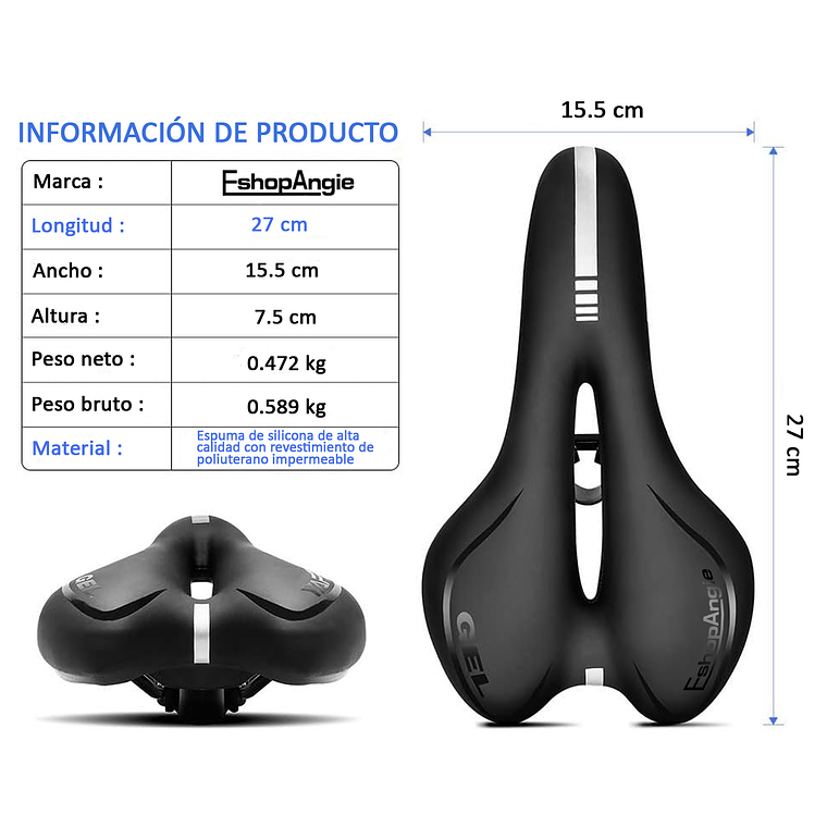 Sillín Asiento Gel Antiprostático Máxima Comodidad Bicicleta 6
