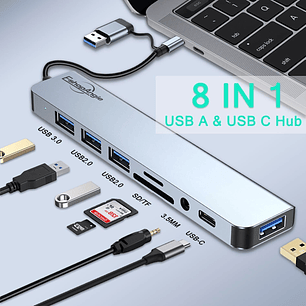 Hub Adaptador Usb Tipo C 8 En 2 Para Mac Macbook Windows
