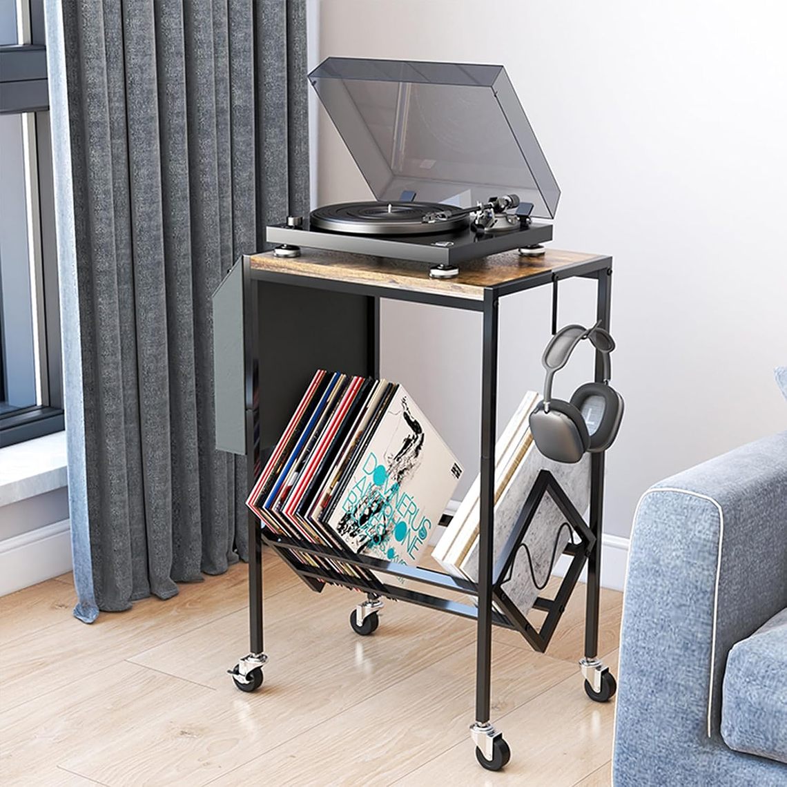 Mesa De Soporte Tocadiscos Y Almacenamiento De Vinilos 3