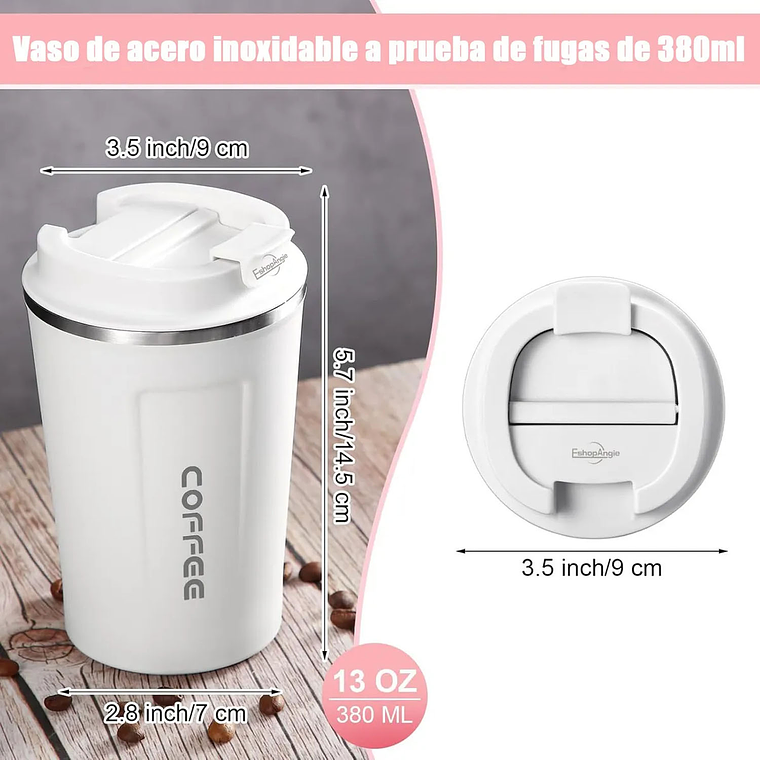 Termo Mug Café Vaso Térmico Portátil 380ml Acero Inoxidable 8