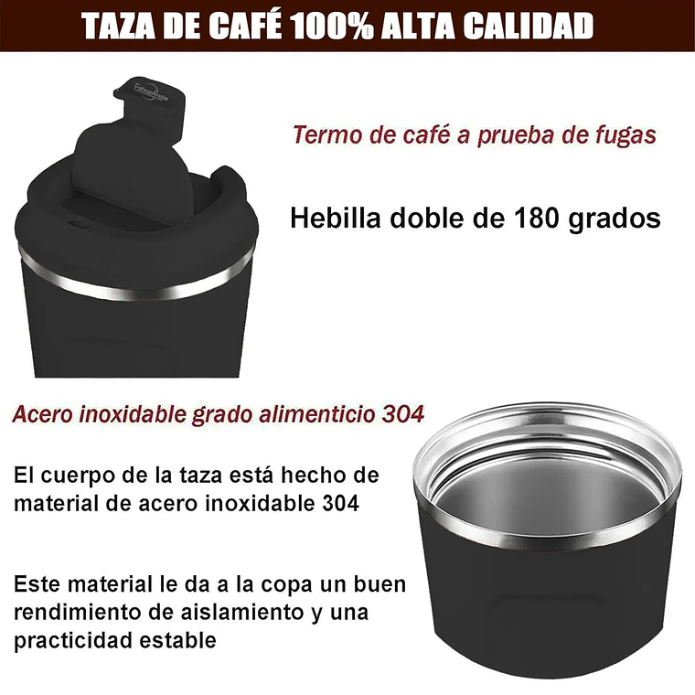 Termo Mug Café Vaso Térmico Portátil 380ml Acero Inoxidable 5