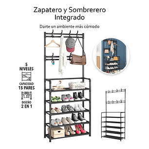 Organizador 2 En 1 De Ropa Perchero Y Zapatero 5 Niveles