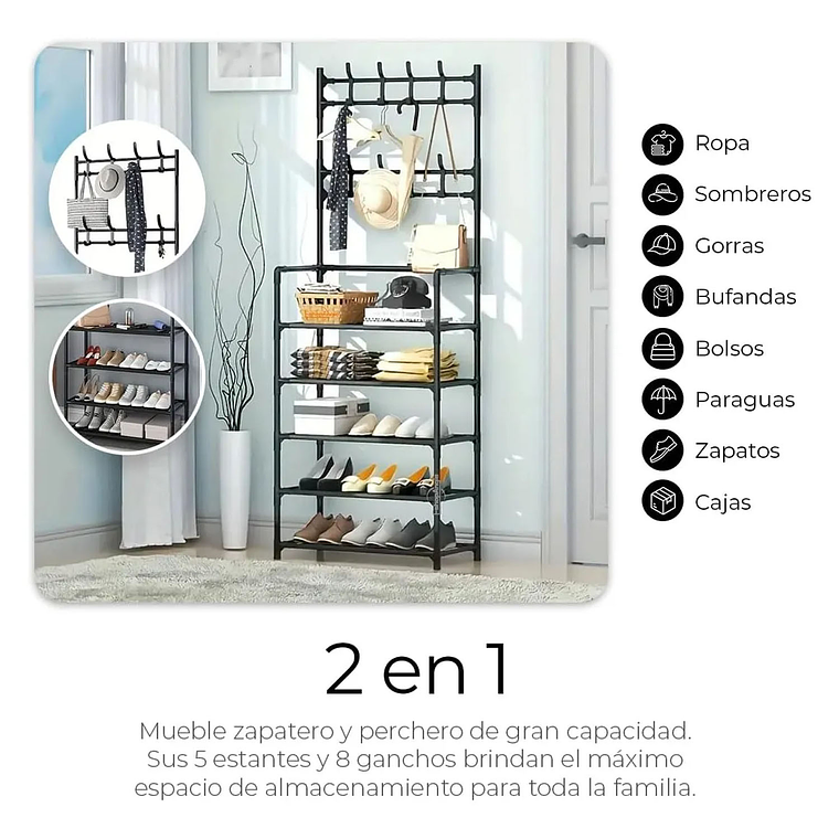 Organizador 2 En 1 De Ropa Perchero Y Zapatero 5 Niveles 6