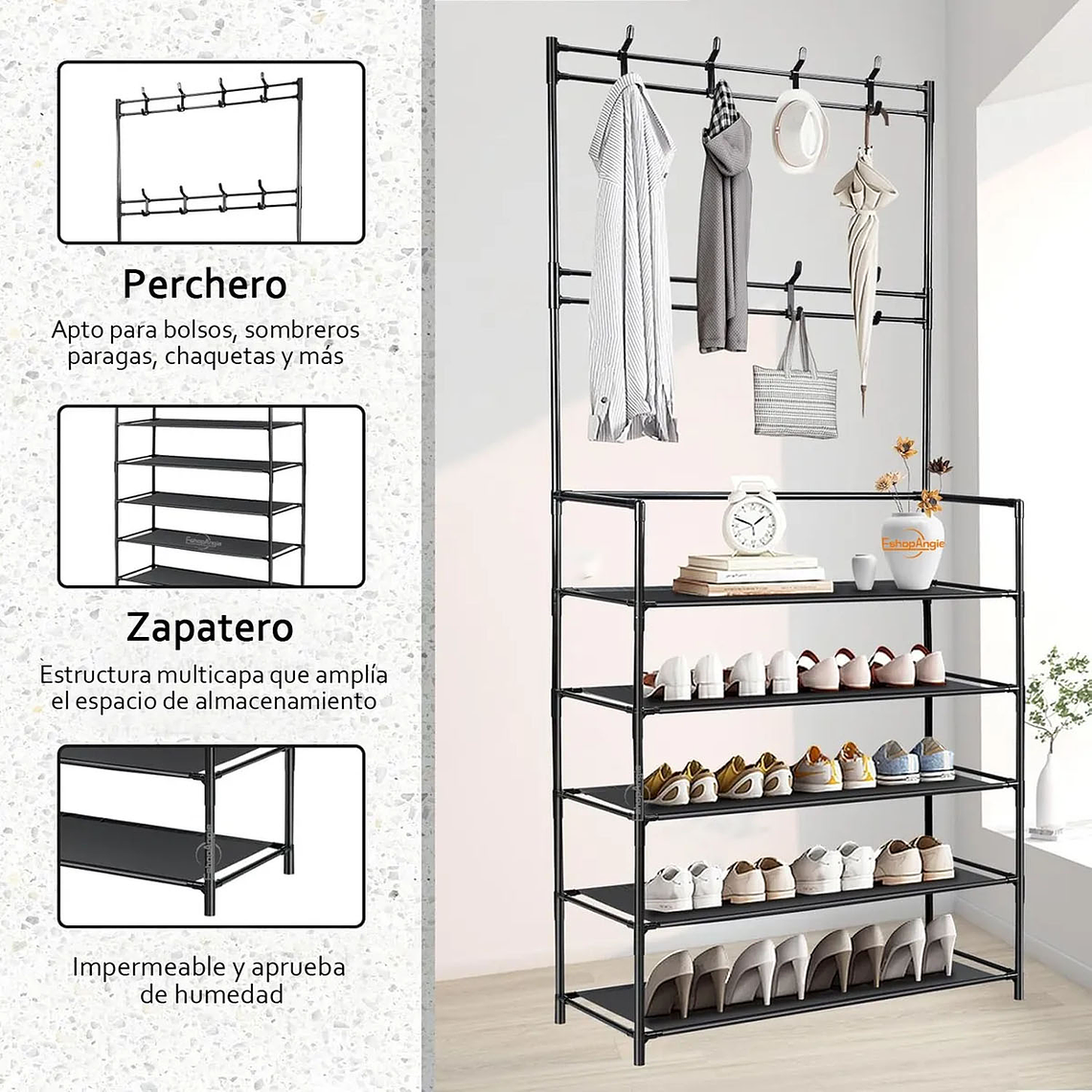 Organizador 2 En 1 De Ropa Perchero Y Zapatero 5 Niveles 3